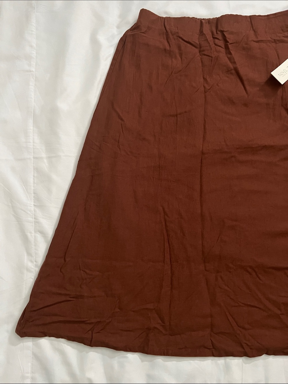 Rachel Zoe Linen Blend Midi Skirt XL Rust Brown Elastic Waist Lined - Picture 4 of 12